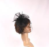  Head band crin  fascinator w feathers and net  black STYLE: HS/4675 /BLK